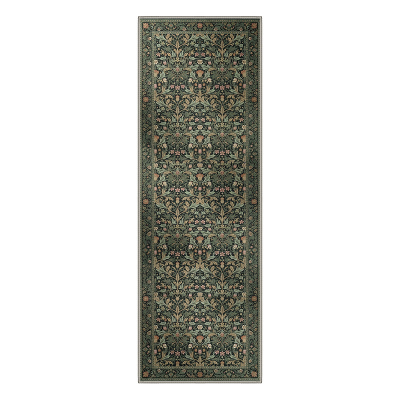 Vinehart Floral Vines Machine Washable Sage Indoor Area Rug With Non-Slip Backing, Runner 2'3" x 6'