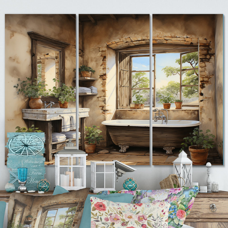 Blanchisserie Rustic Vibe II sur toile, 3 pièces, H 28 po x l 36 po x P 1 po