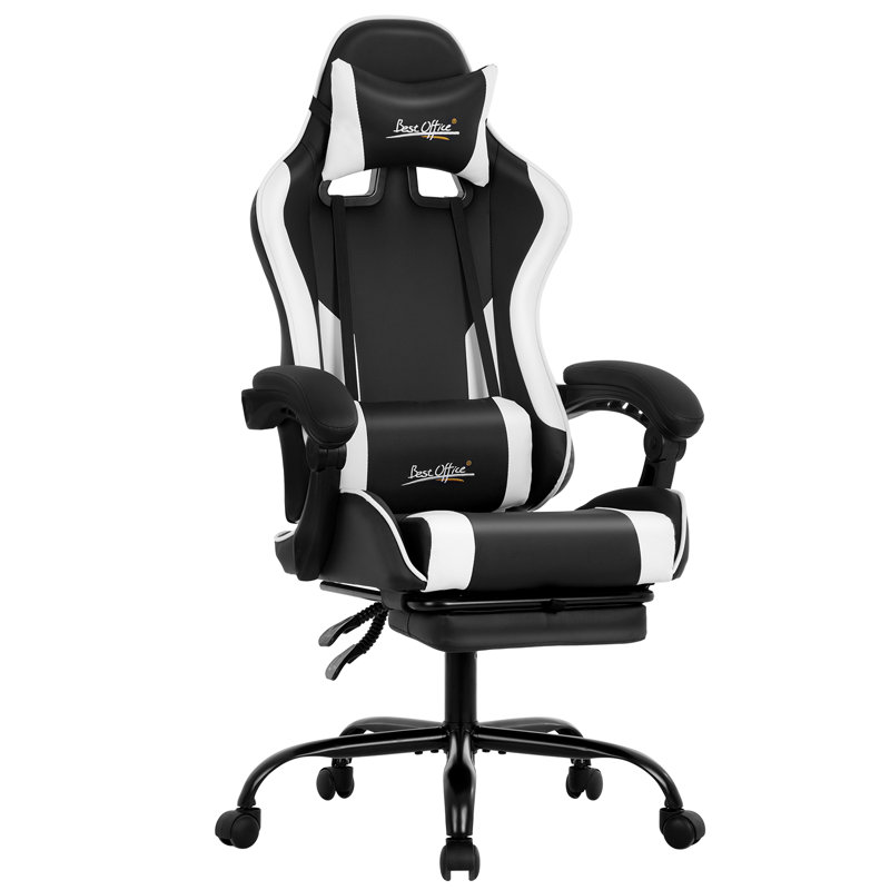 Fauteuil de jeu ergonomique en similicuir, Blanc / noir
