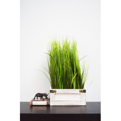 19'' Faux Foliage Grass in Wood Pot