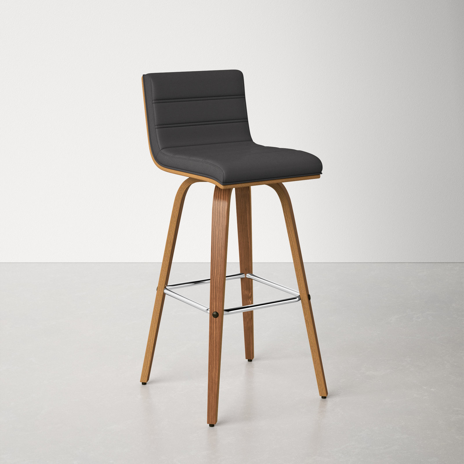 Biance Swivel Bar Stool, Bar Stool (30" Seat Height), Walnut, Black Performance Faux Leather