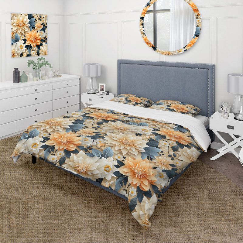 Ensemble de housse de couette à motif floral orange et beige à motif floral Fusion III