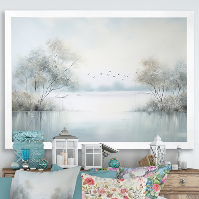 «Lakeside Winter Serenity - Lakes & Rivers», art mural sur toile