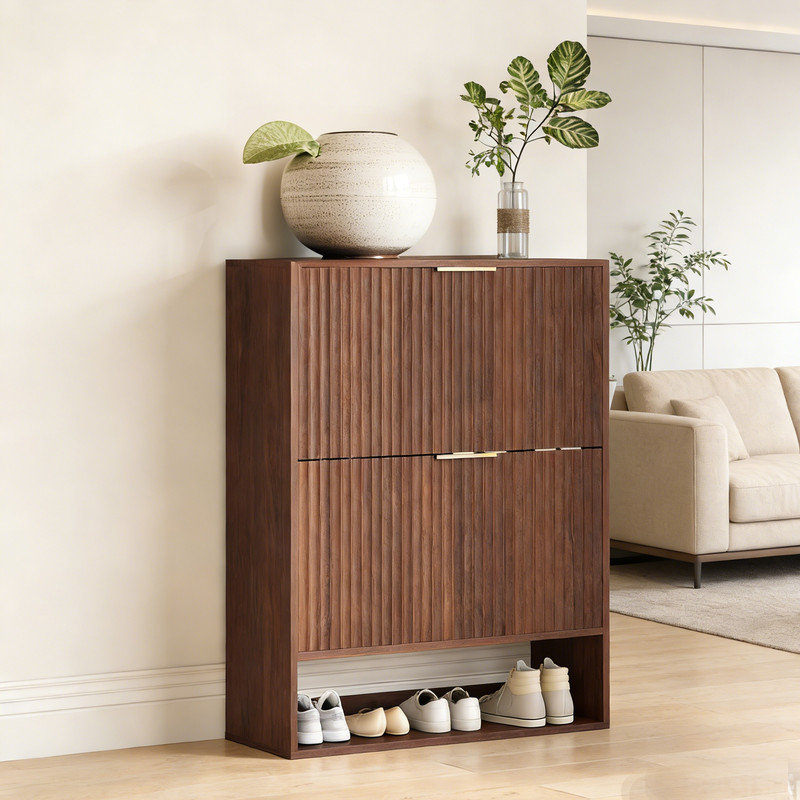 20 Pair Shoe Storage Cabinet, Brown Wood