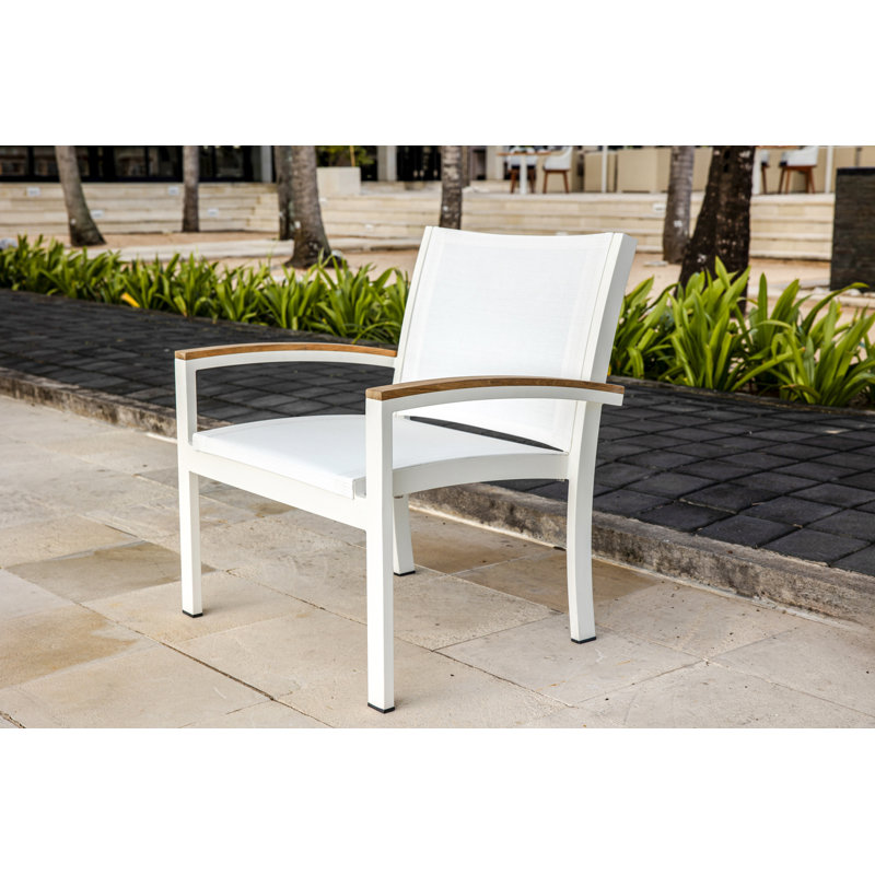 Tribeca Aluminum Teak Sling Stacking Lounge Chair, White/Brown
