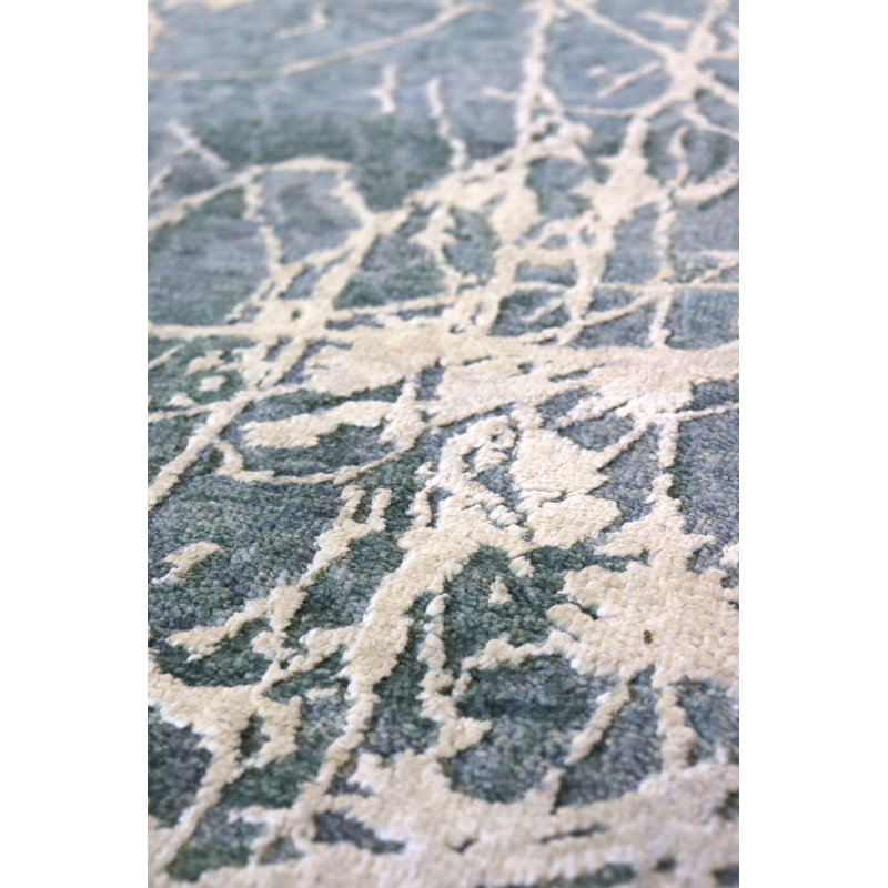 Flight Damask Area Rug in Blue/Taupe/Silver, Rectangle 8' x 9'7"