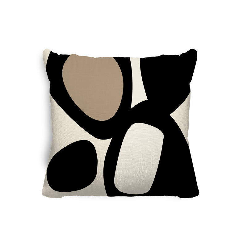Lara Abstract Outdoor Reversible Throw Pillow, 19" x 19", Black/Off White