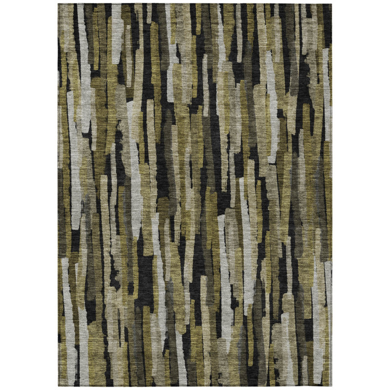 HomeRoots 3' X 5' Brown Black And Green Striped Washable Indoor Outdoor Area Rug