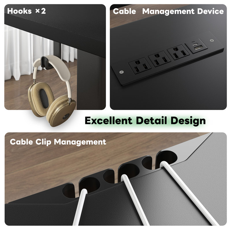 Adjustable Height Standing Desk With Cable Management, Powerful Motor, Monitor Stand,2 Hooks, 5 Power Outlets,3 Memory Controller