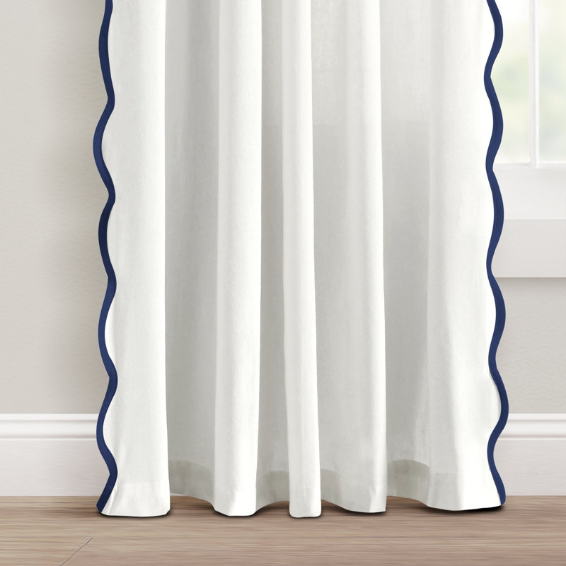 Yolonda Cotton Blend Semi Sheer Curtain Pair, Navy/White, 52'' W x 84'' L