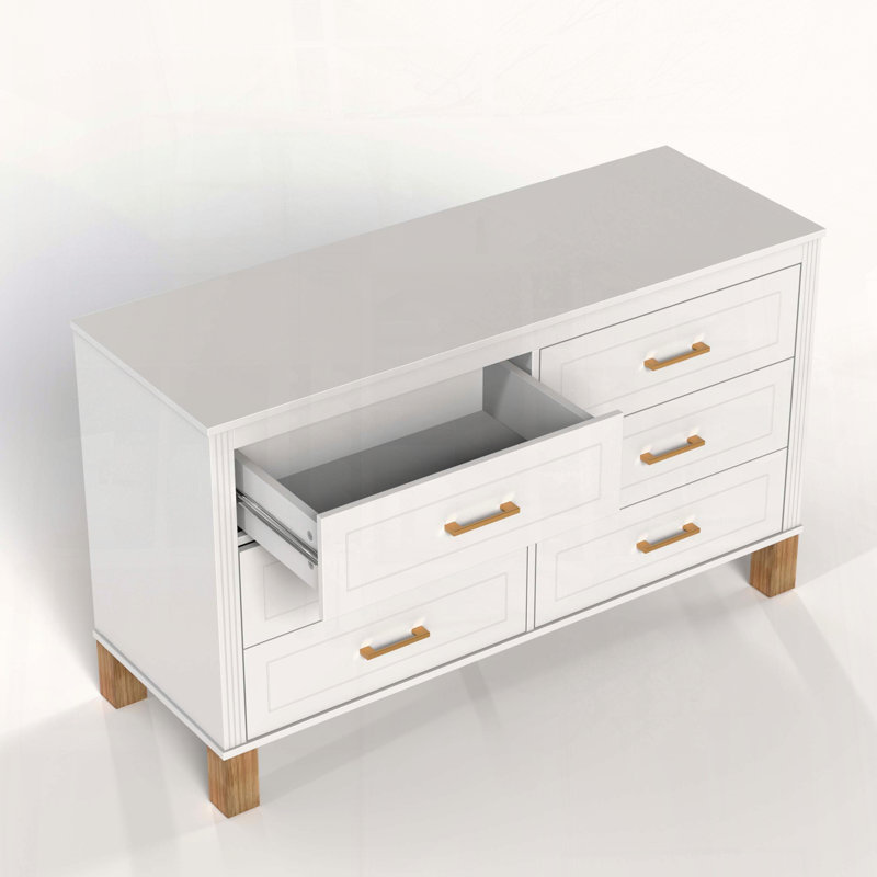 White 6-Drawer Double Dresser, White
