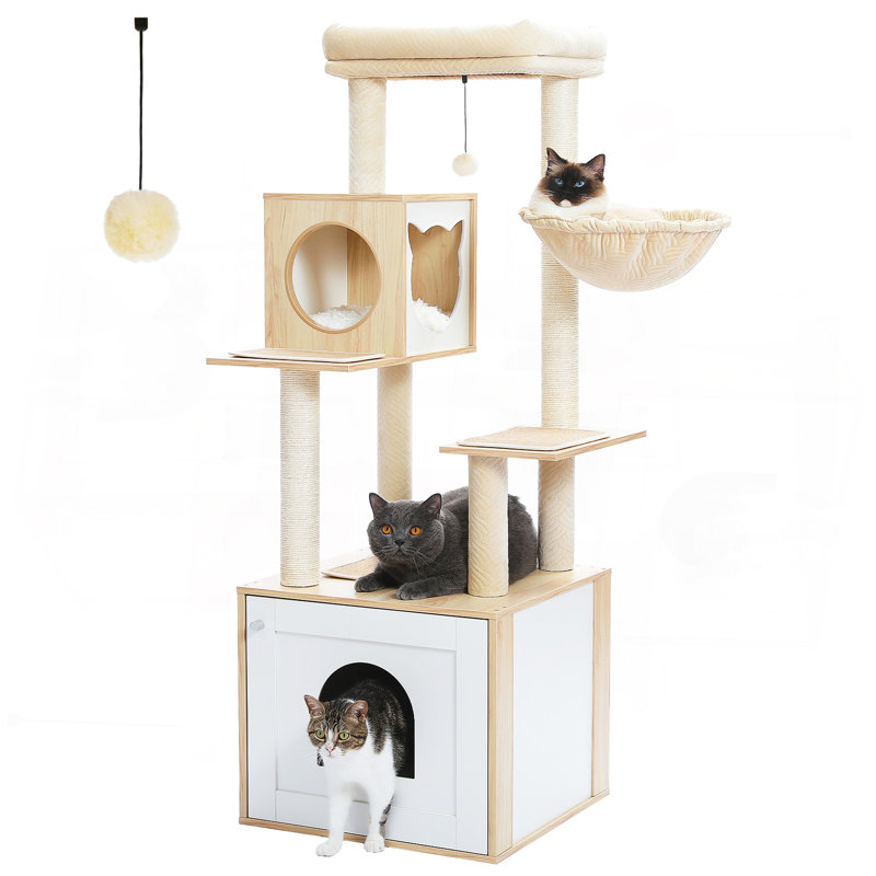 Tour à chat en bois beige Deluxe Condos, Beige, H 56,7 po x l 19,7 po x L 20,8 po