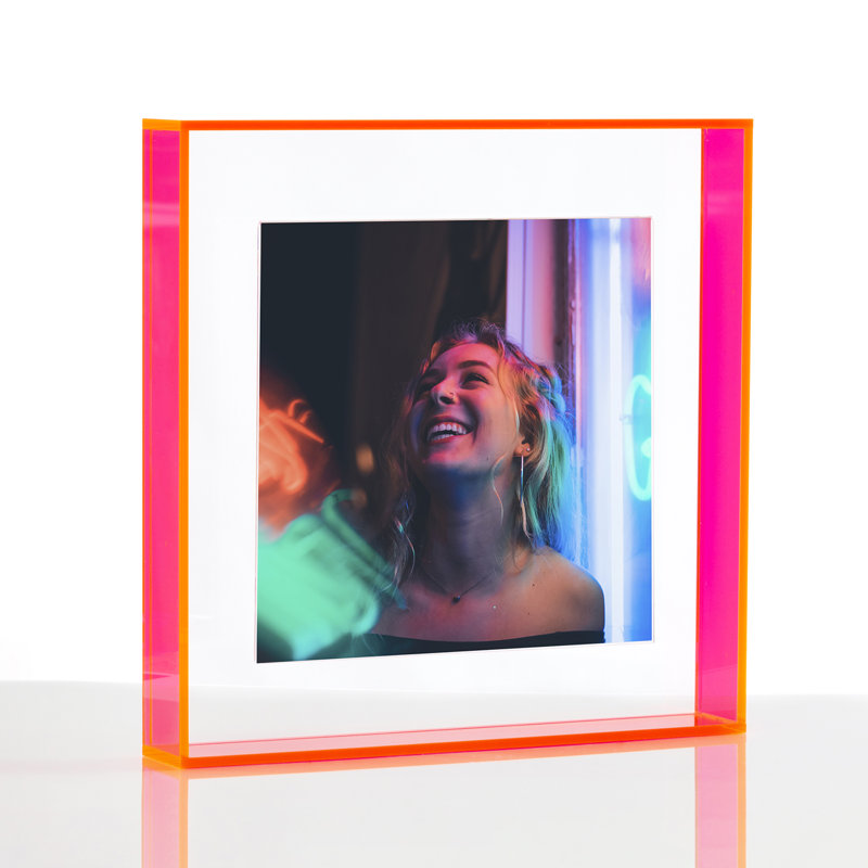 Float Frame for Tabletop or Wall with Magnetic Photo Holder, Neon Pink, 4" x 6"