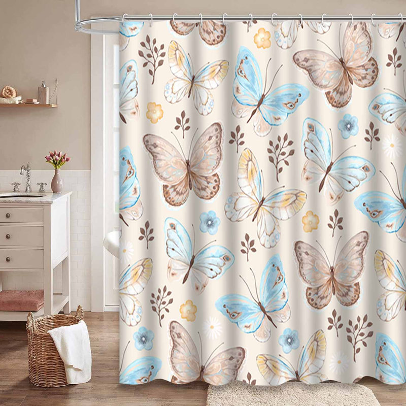 Rideau de douche imperméable à motif floral avec 12 crochets, L 72 po x l 72 po