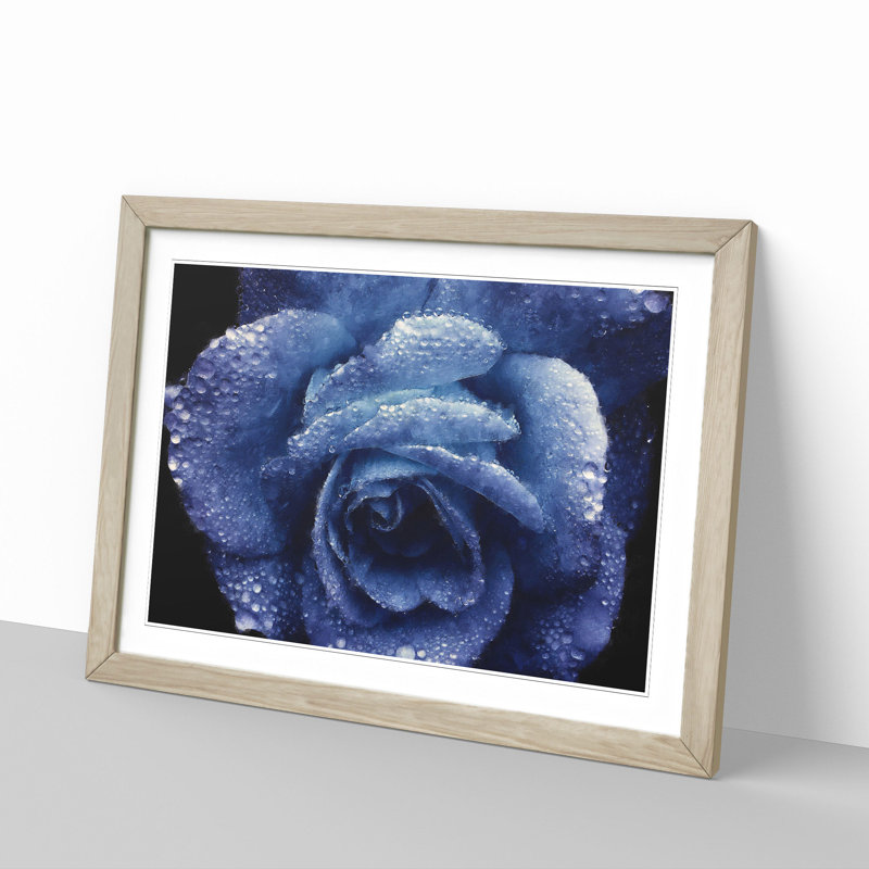 Blue Rose Painting - Picture Frame Graphic Art, 24cm H x 33cm W x 2cm D, Oak