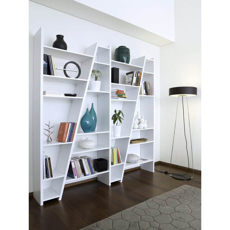 Abba 195cm H Geometric Bookcase, Pure White, (25 Shelves) 195" H x 248" W x 30" D