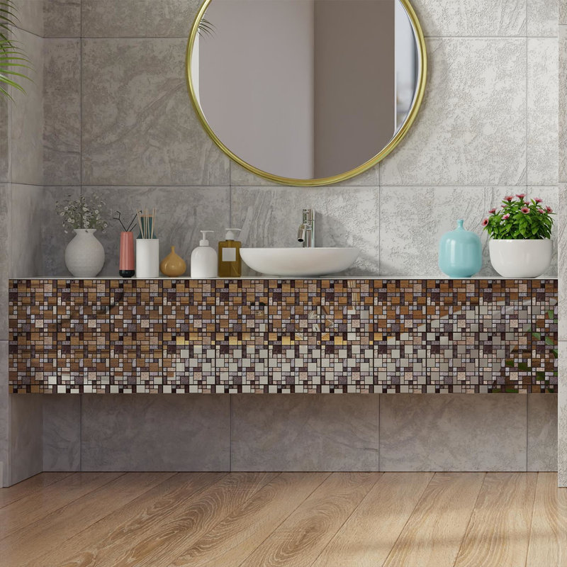 Breianne 15cm W x 15cm L Aluminum Peel and Stick Mosaic Tile, Brown