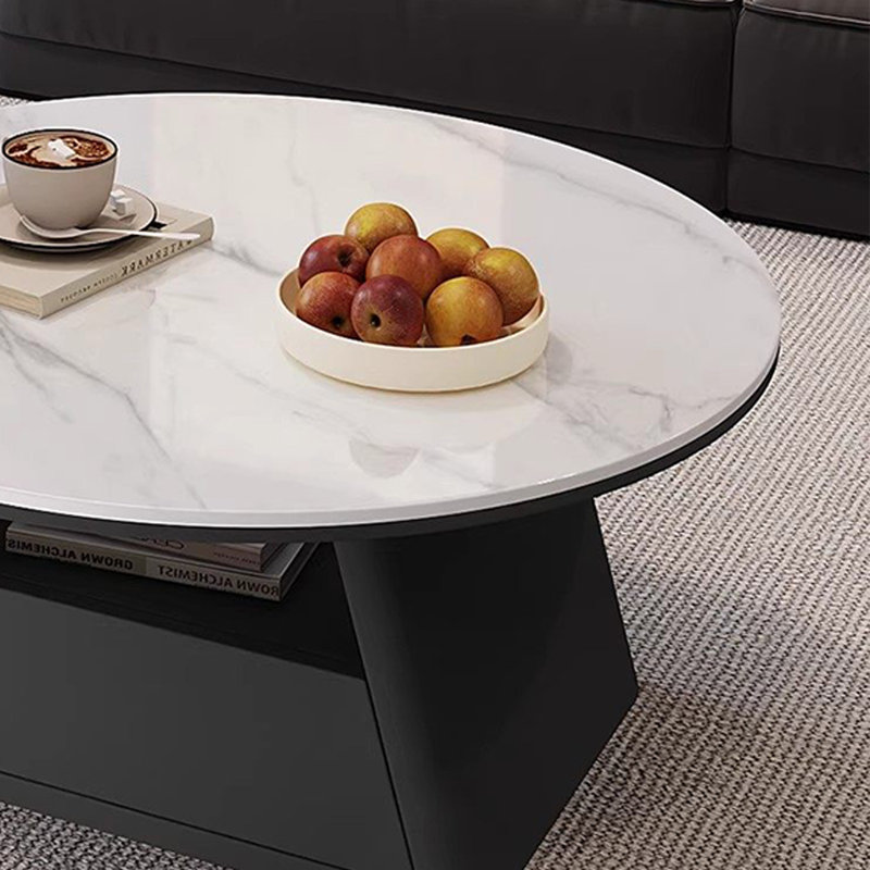 Table basse italienne de style crème minimaliste, Blanc / Gris, Noir, H 15,74 po x L 35,43 po x l 35,43 po