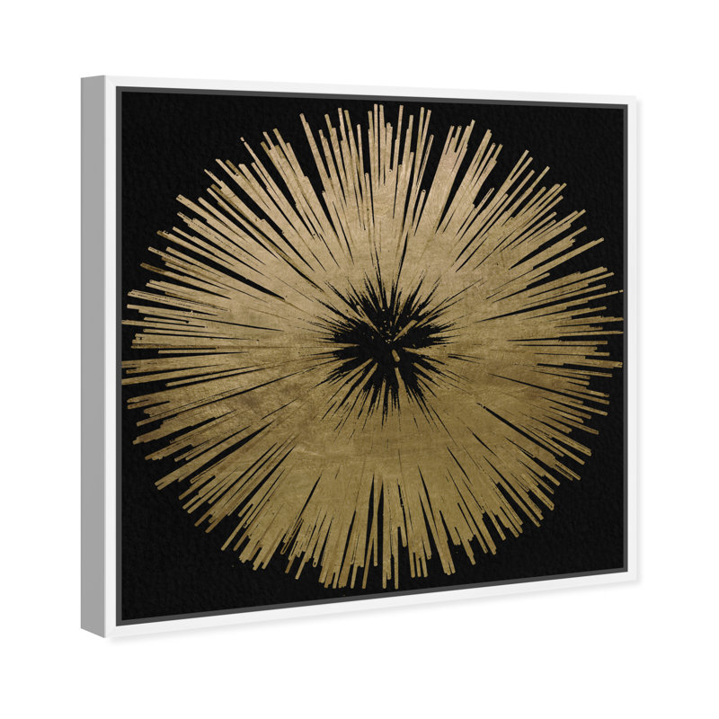«Abstract Sunburst Golden Night», impression, H 30 po x l 30 po, Toile encadrée, Blanc