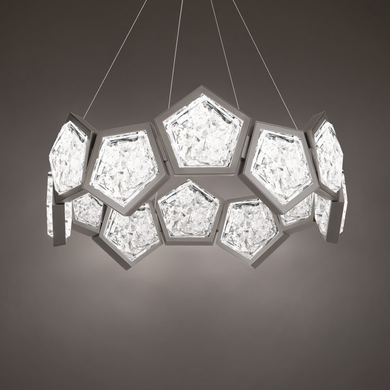 Antique Nickel Geometric LED Chandelier with Reclaimed Crystal
