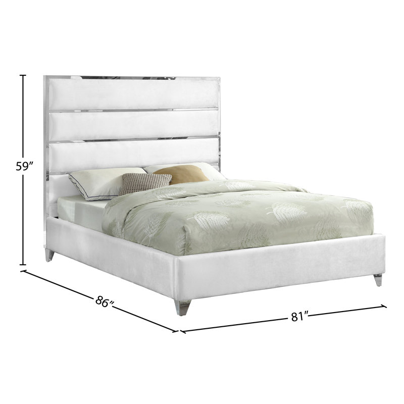 Dietz Upholstered Platform Bed, King, White Velvet