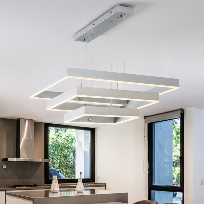 Anjeliett 3-Light Dimmable Integrated LED Kitchen Island Chandelier, 73" H x 31.5" W x 31.5" D, Silver