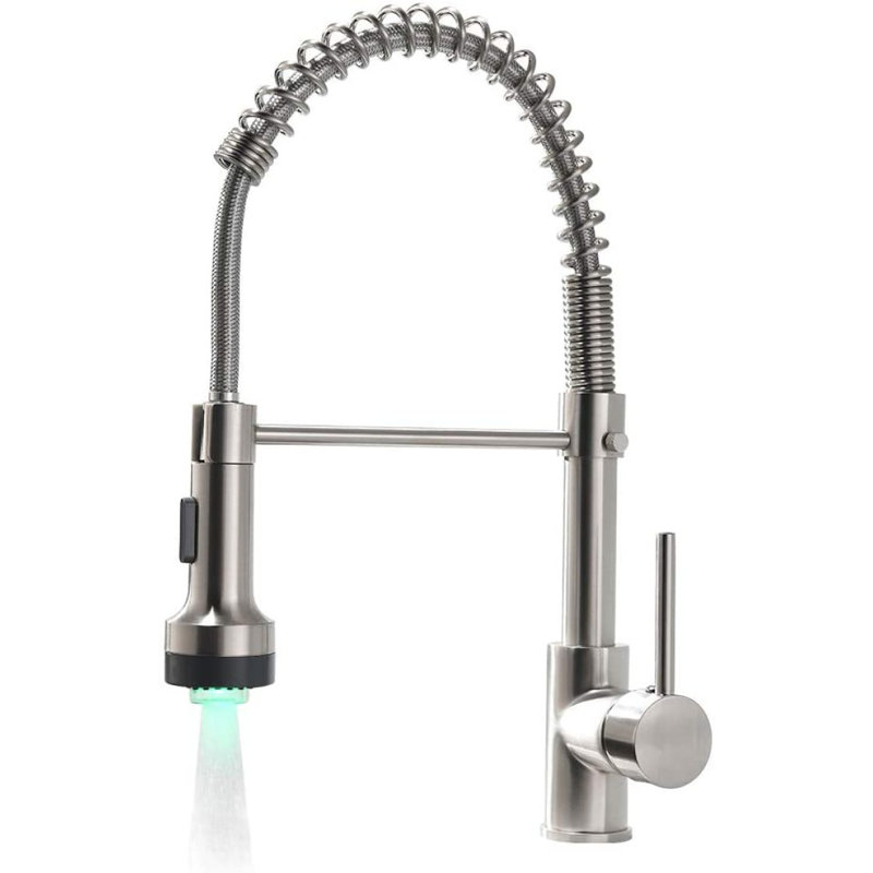 Commercial LED Kitchen Faucet With Pull Down Sprayer, Single Handle Singlaucet