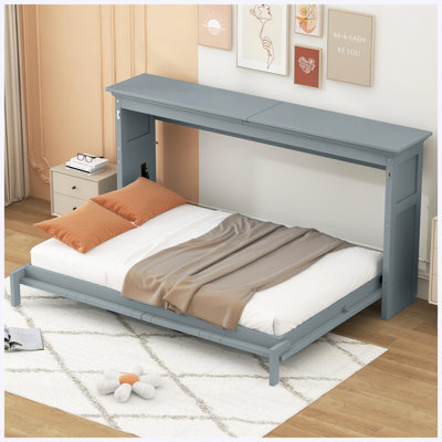 Lit escamotable simple, peut être plié dans une armoire, gris
