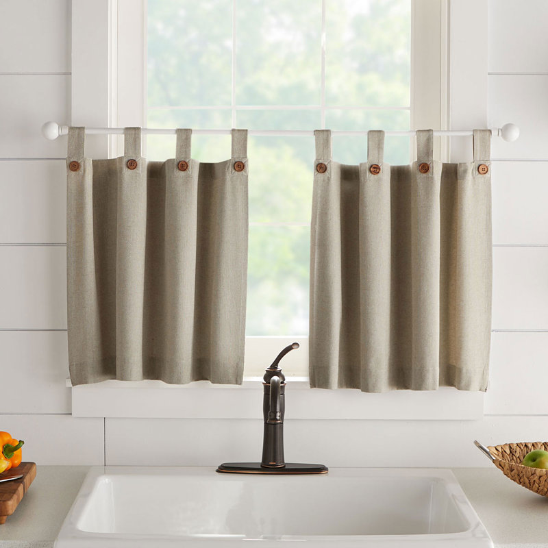 Irmlinde Cotton Tailored Kitchen Curtain, 30" W x 36" L, Linen