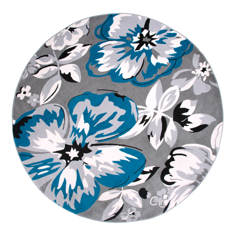 Rooshi Moroccan Blue/Gray/Ivory Area Rug, Round 6'6"