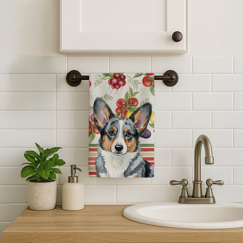 Blue Merle Cardigan Welsh Corgi Vegetables Kitchen Towel, Blue Merle Cardigan Welsh Corgi