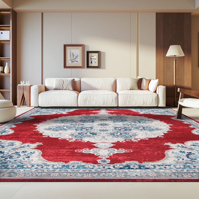Barcus Oriental Red/Ivory Area Rug, Rectangle 8' x 10'