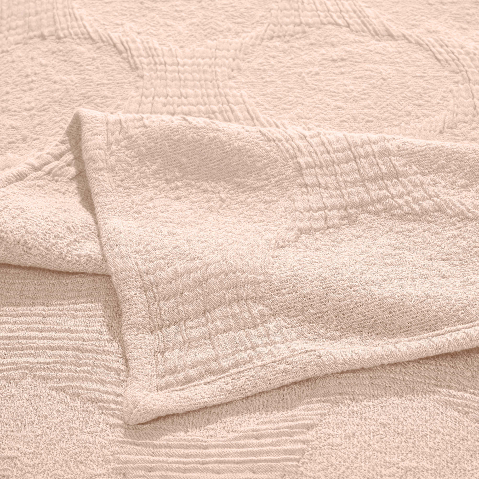 Tanta Cotton Medium Weight Textured Modern Circles Woven Coverlet, Queen Coverlet, Blush