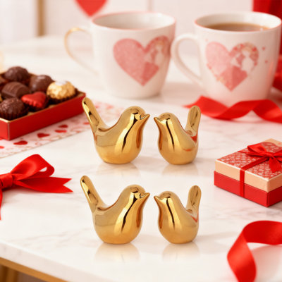 Décoration pour la Saint-Valentin, 2 pièces, mini statue en ornement pour la décoration de salon, chambre à coucher, bureau, armoire, décorations pour la maison, couleur or