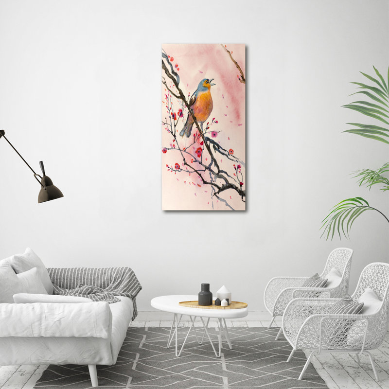 Bird on a Branch 1 Piece Wrapped Canvas Wall Art