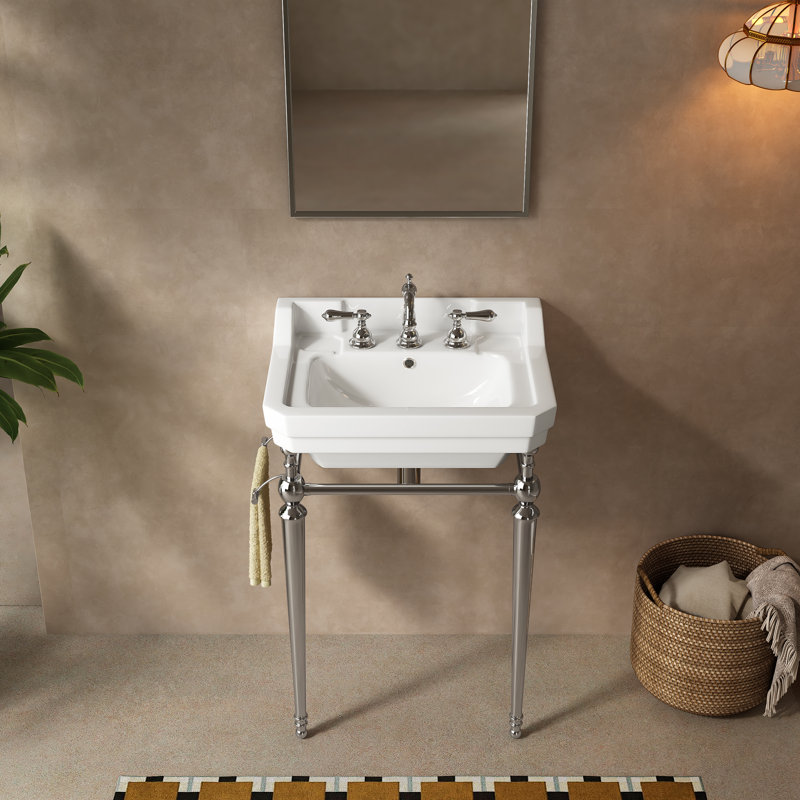 Lavabo console avec pieds en acier inoxydable Corbin, Blanc, Chrome, 23"