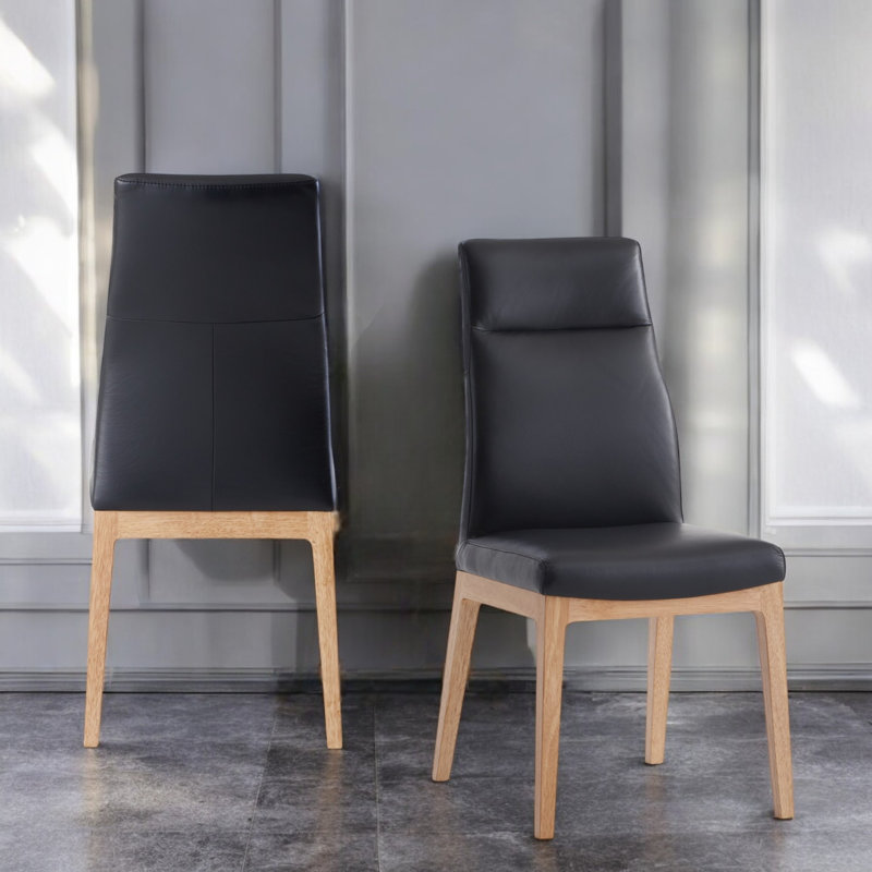 Chaise d'appoint rembourrée noire et noyer Lunden (ensemble de 2)