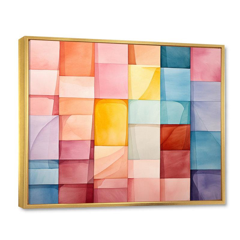 Hardedge Pastel Symetry III sur toile, H 16 po x l 32 po x P 1 po, Cadre flottant doré