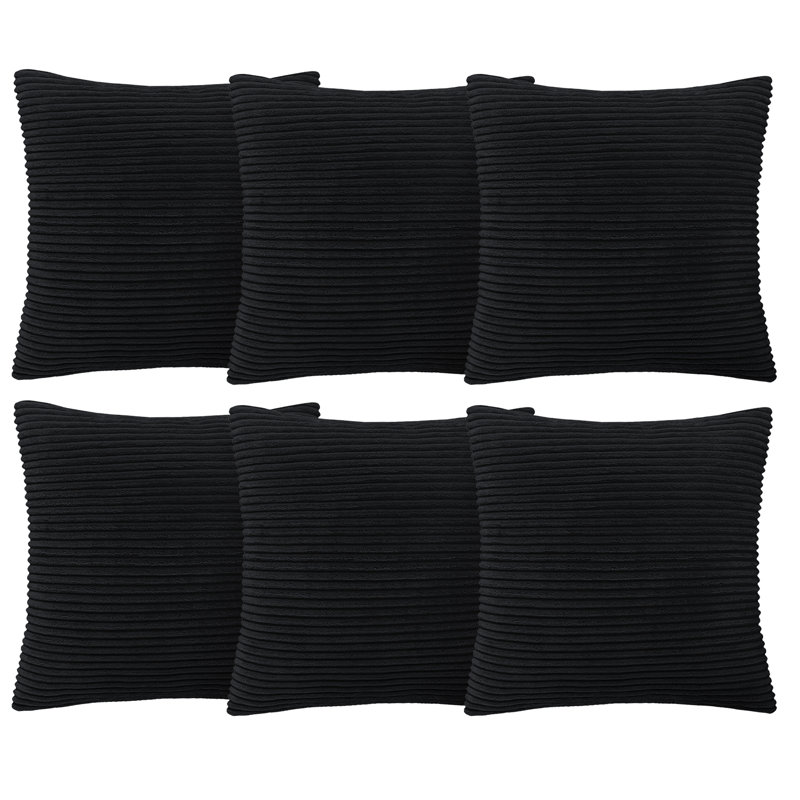 Aspire Homeware Striped Square Velvet Cushion Cover, Black, Pack of 6