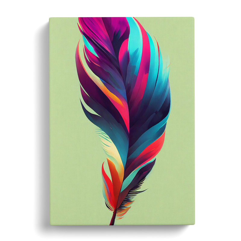 Colourful Feather No.3 - Print, Wrapped Canvas, 50cm H x 35cm W x 3cm D, No Matte