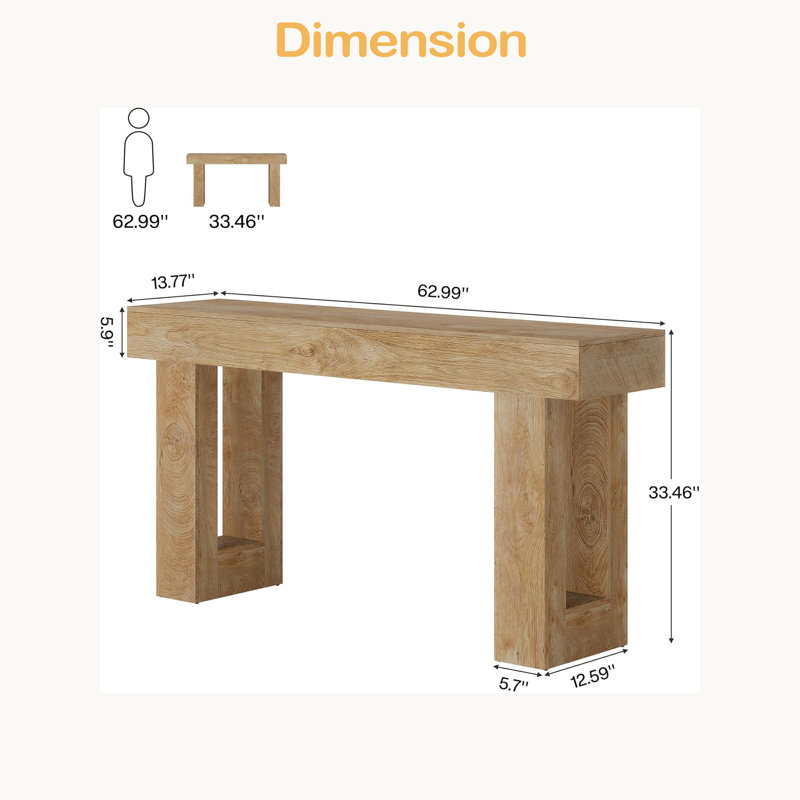 Wooden Console Table, Sofa Side Table, Living Room Table Rectangular Sofa Table Behind The Couch, Natural