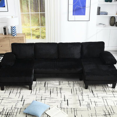 Nouveau canapé double en U avec méridienne double, 4 sièges, poches pour accoudoirs, coussins à ressorts ensachés et structure en bois, pieds en plastique décoratifs confortables, coussins en mousse haute densité, pour un espace de vie
