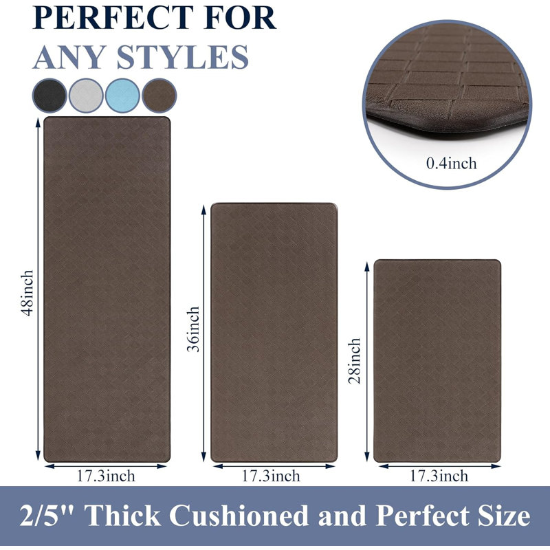  Standing Anti-fatigue Kitchen Mats (Set of 3), Brown
