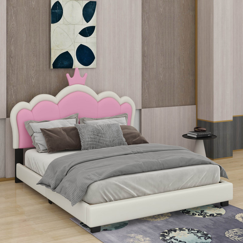 Lit double tapissier avec tête de lit couronne, Lit double, Rose