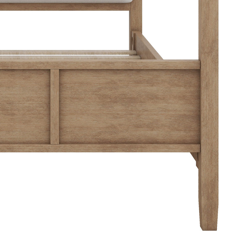 Lit à baldaquin moderne rembourré, support de lattes en bois robuste, aucun sommier tapissier requis, Natural Walnut