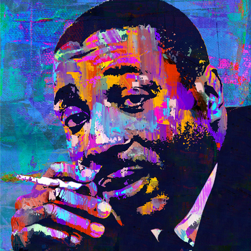 Dick Gregory par Stephen Chambers - peinture sur toile tendue, H 15 po x l 15 po x P 1,5 po
