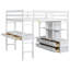 Lit mezzanine double avec bureau intégré, tiroirs et tablettes de rangement, blanc