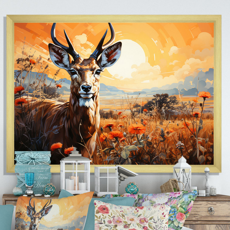 «Bilgin Gazelle Landscape I», reproduction, Cadre doré simple, H 16 po x l 32 po x P 1 po