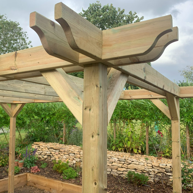 Baugus Solid Wood Pergola, Light Green, 13.7 ft x 5.9 ft