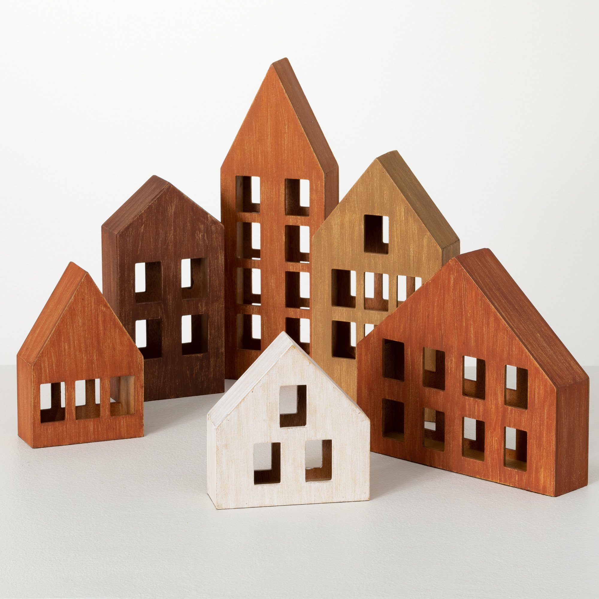 The Holiday Aisle® Block House Figure Set Of 6, Christmas Décor; Multicolored | Wayfair